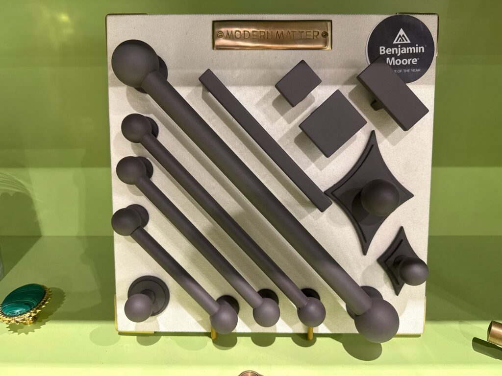 Modern Matter cabinetry hardware featuring Benjamin Moore color of the year.
